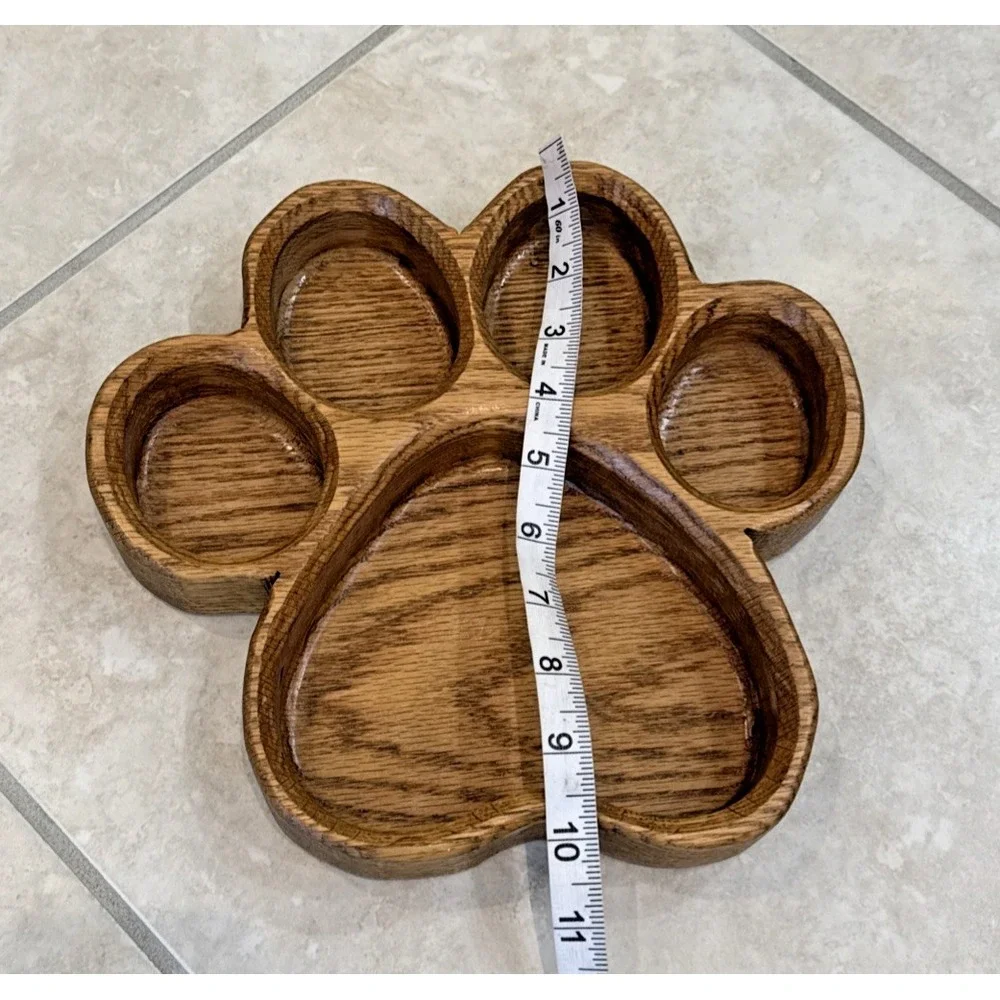 Handcrafted Wooden Paw Print Shaped Tray Catch All Bowl Serving Tray 10.5x10x1.5